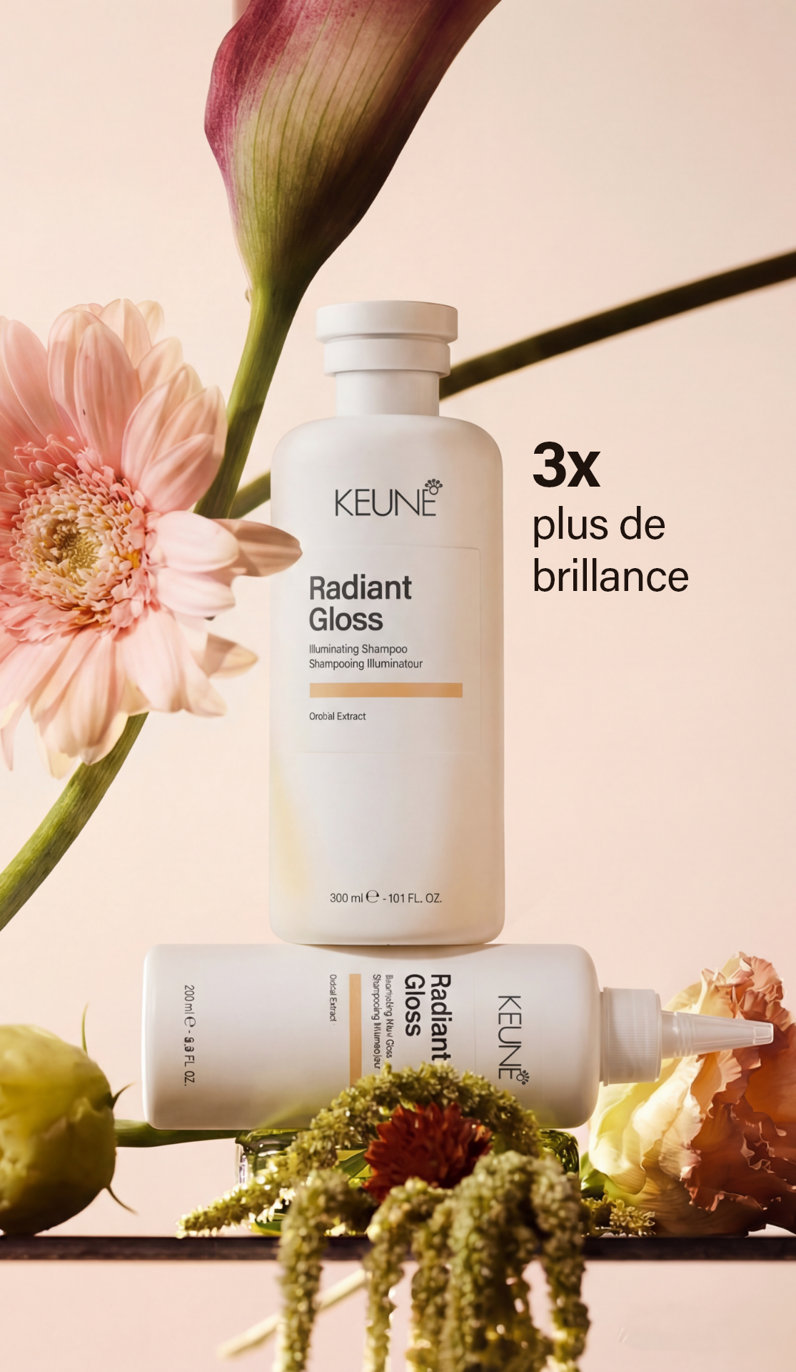 Shampooing Radiant Gloss est parfait pour cheveux secs et ternes. Sa formule légère combat les frisottis, laissant tes cheveux brillants et sains – produits capillaires Keune sur keune.ch. 